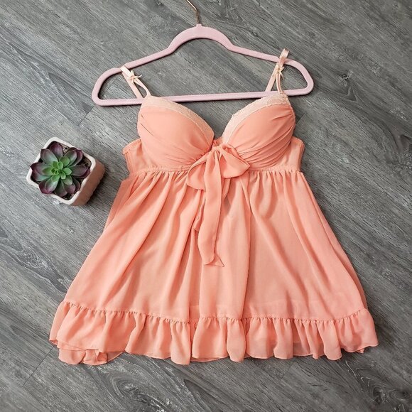La Vie En Rose Creamsicle Chiffon Ruffle Chemise M - Picture 1 of 8